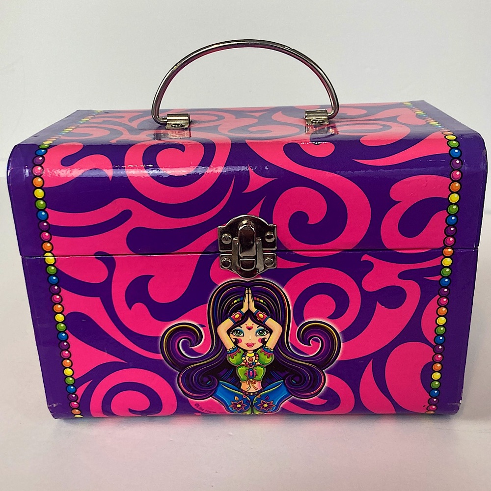 Vintage Lisa Frank Hippie Genie Girl Small Cardboard Art Makeup Box Pink Purple